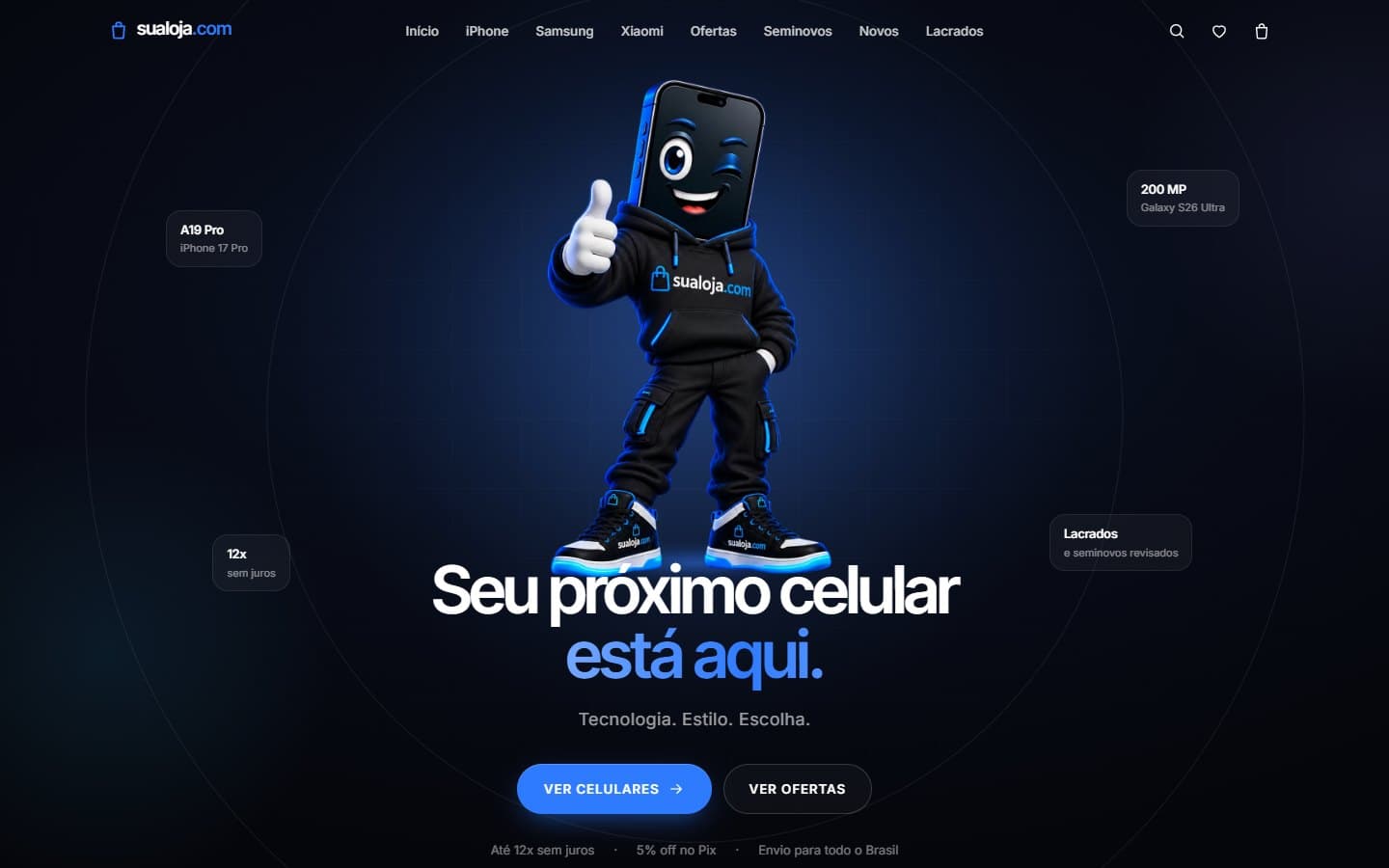 Tela do projeto sualoja.com — Celulares