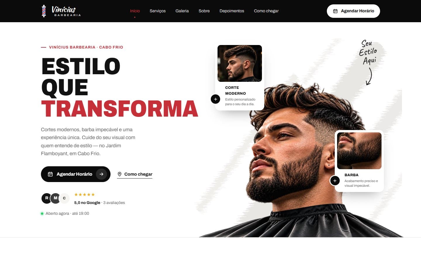 Tela do projeto Vinícius Barbearia