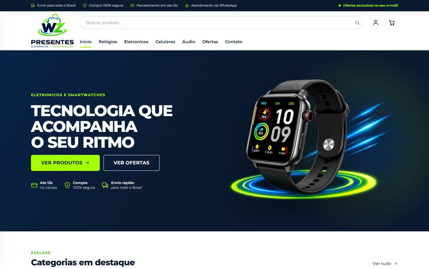Tela do projeto WZ Presentes